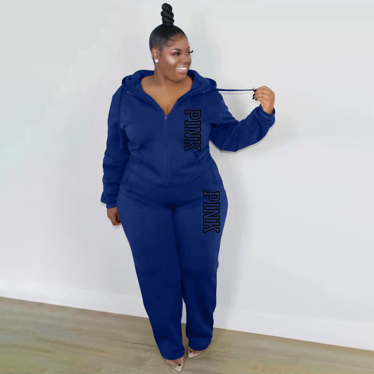 BamBam Plus Size Women Casual Solid Hoodies and pant two-piece set - BamBam