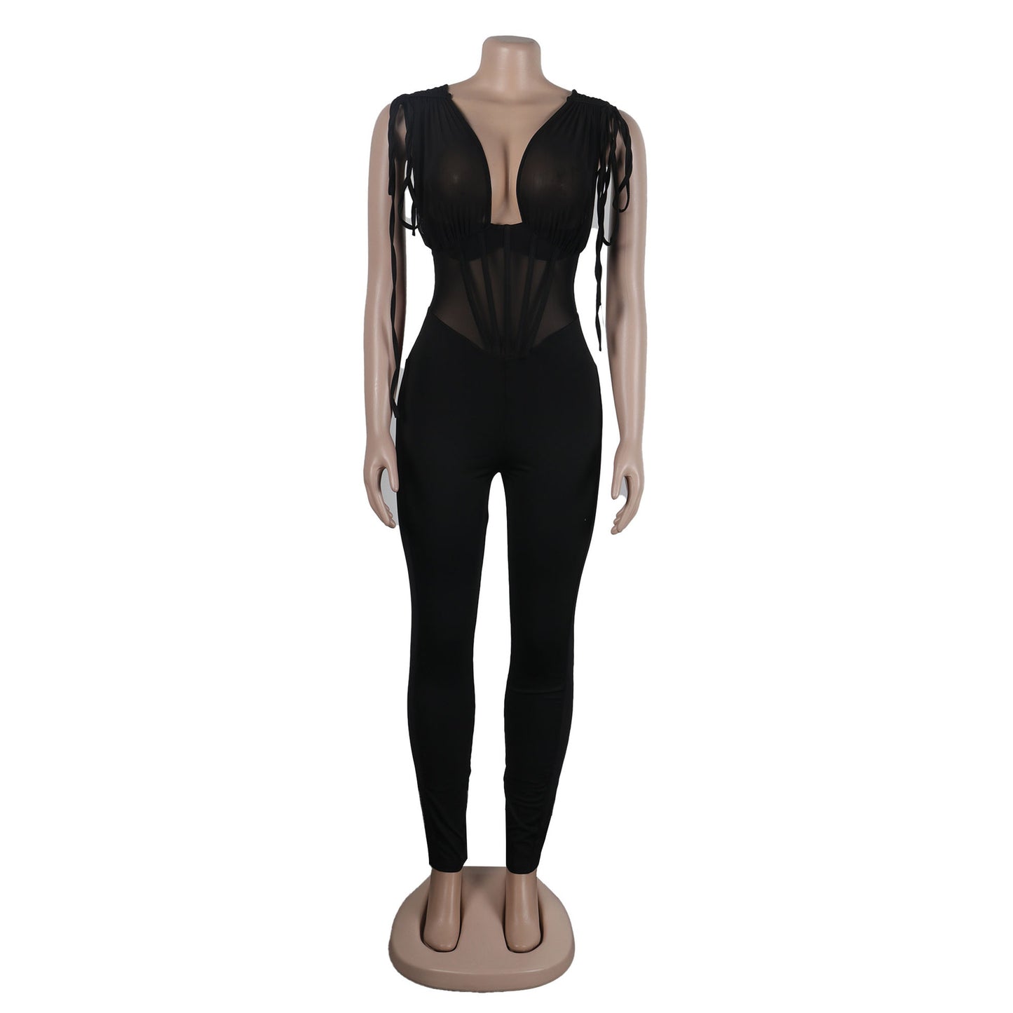 BamBam Sexy Solid See-Through Stretch Tight Fitting Bodycon Jumpsuit - BamBam Clothing