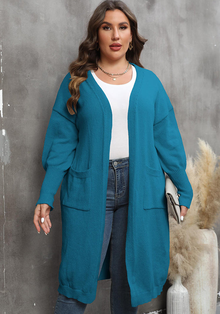 Women's Outerwear Plus Size Women's Oversized Woven Sweater Two Pocket Balloon Sleeve Sweater Cardigan