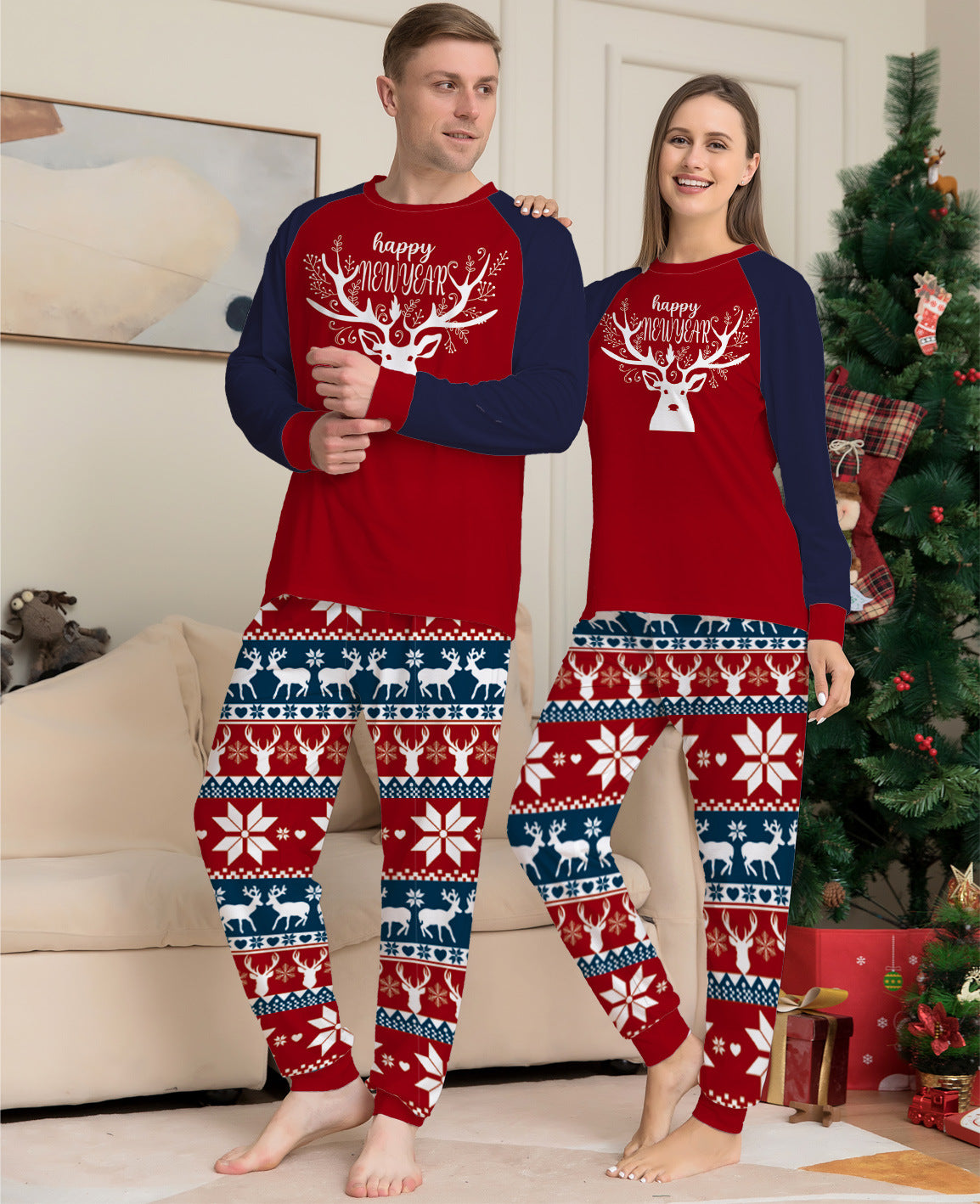 BamBam Christmas Colorblock Elk Family Pajama Two-Piece Set - BamBam