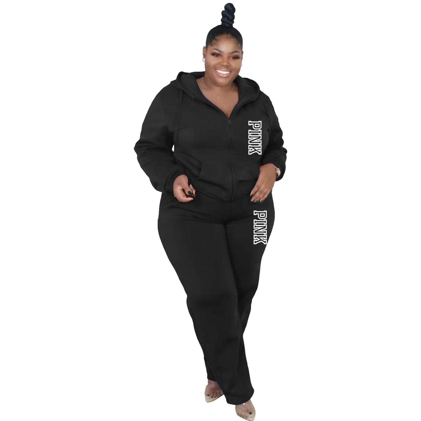 BamBam Plus Size Women Casual Solid Hoodies and pant two-piece set - BamBam