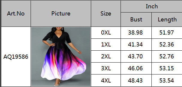 BamBam Printed Slim Elegant Half-Sleeve Belt Plus Size Dress Sexy V Neck Patchwork Maxi Dress - BamBam