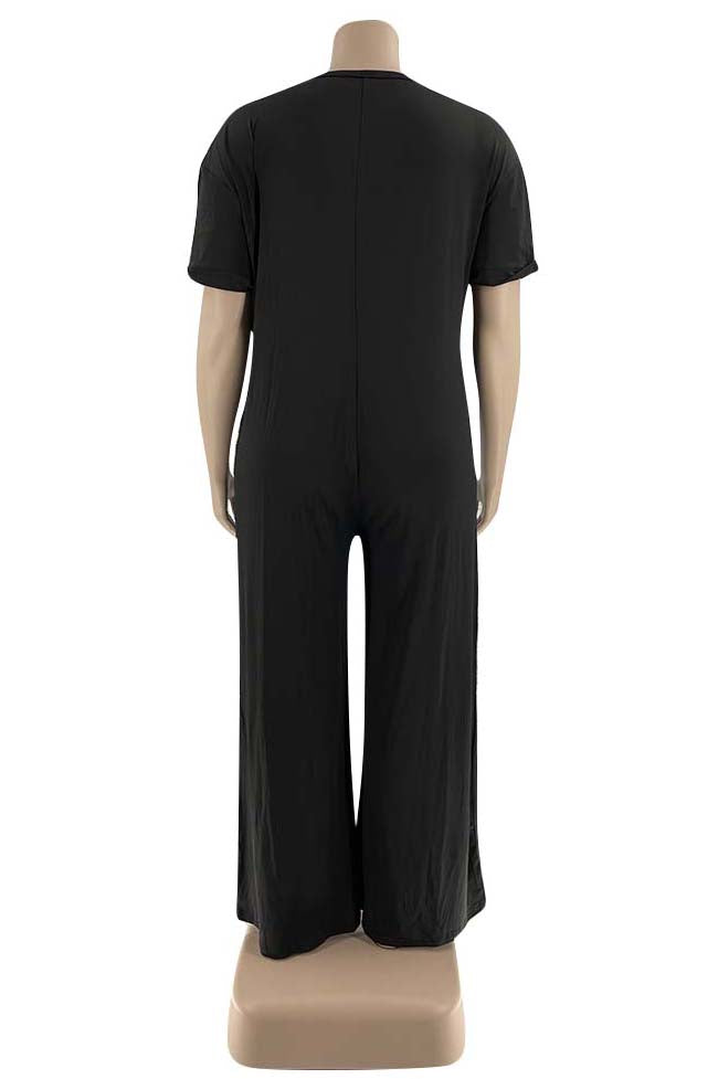 BamBam Summer Black Short Sleeves Casual Loose Jumpsuit with Pockets - BamBam Clothing