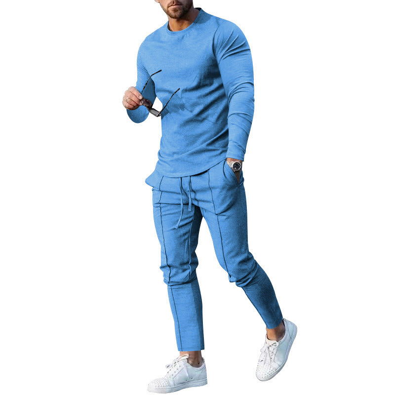BamBam Men's Suit Spring and Autumn Two-Piece Set Round Neck Long Sleeve T-Shirt + Trousers Set - BamBam Clothing