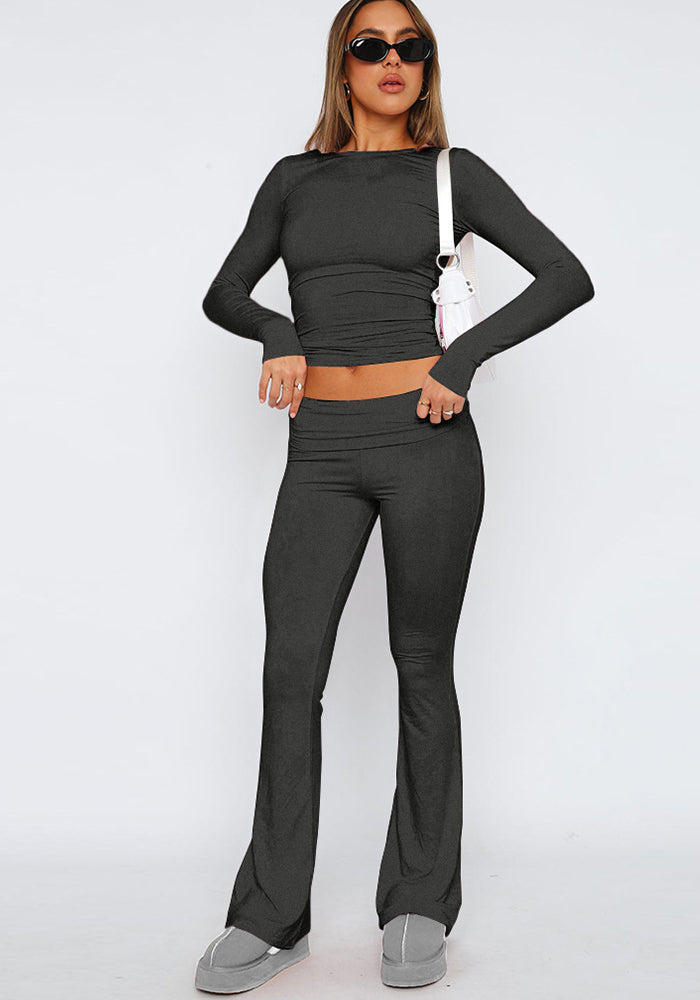 Women Solid Casual Top and Pant Two-piece Set