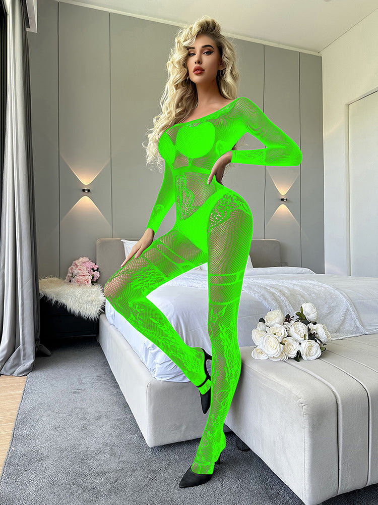 BamBam Sexy Lingerie Sexy Tight Fitting Long Sleeve Fishnet Jumpsuit - BamBam