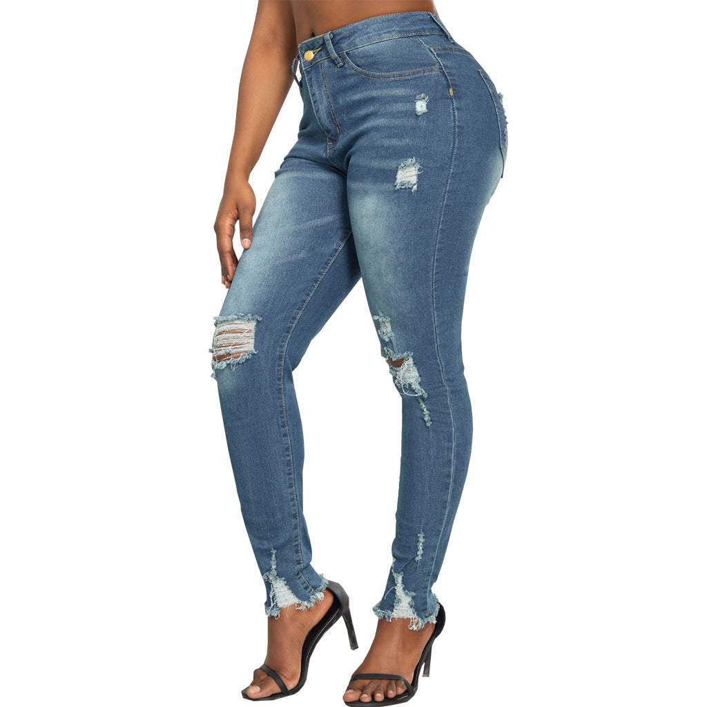 BamBam Women Ripped Stretch Denim Pants - BamBam