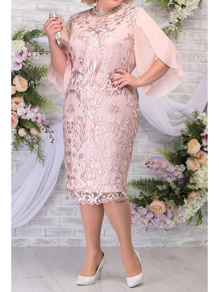 BamBam Plus Size Women Solid lace chiffon Shawl Sleeves Bodycon Dress - BamBam