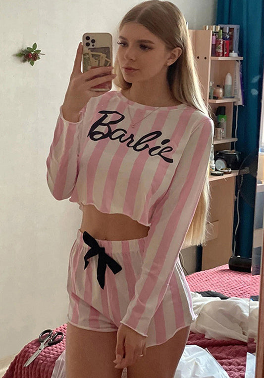 Women Casual Stripe Pajama Two Piece Set