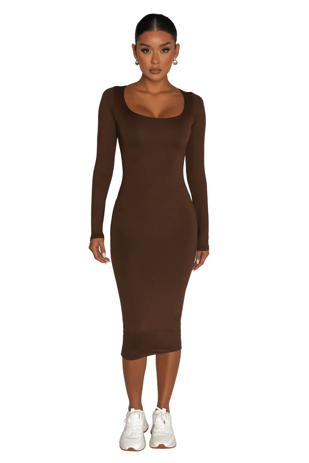 BamBam Women Sexy Long Sleeve Round Neck Bodycon Dress - BamBam Clothing