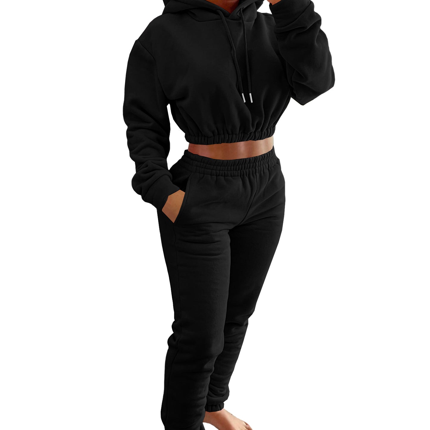 BamBam Women's Spring And Winter Velvet Sports Casual Hoodies Jogging Pants Two-Piece Set - BamBam