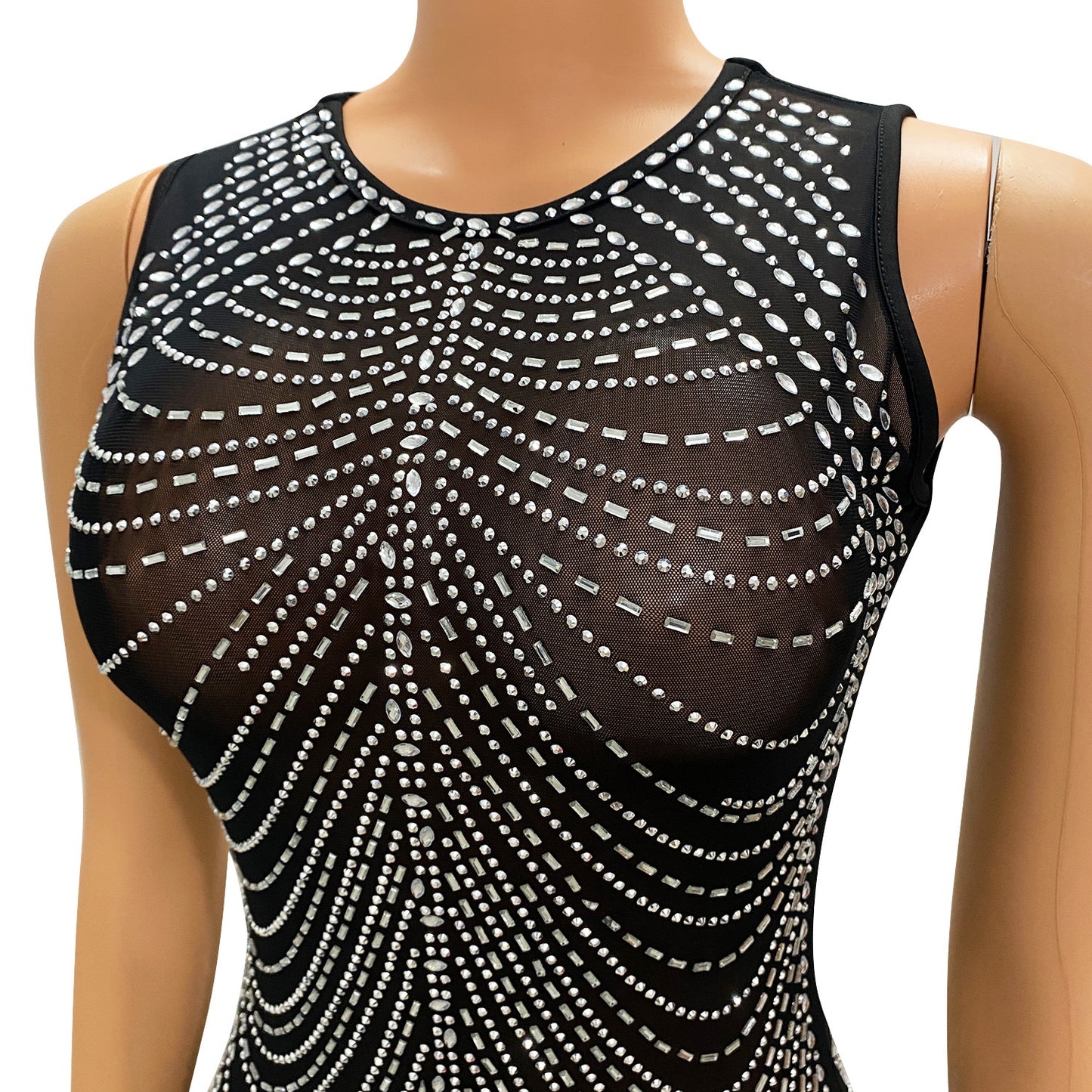 BamBam Autumn and Winter Women's Sexy See-Through Evening Beaded Nightclub Dress for Women - BamBam Clothing Clothing