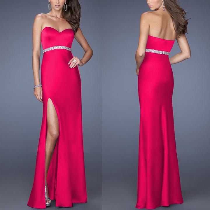 BamBam Women Sexy Chest Wrap Slit Evening Dress - BamBam Clothing