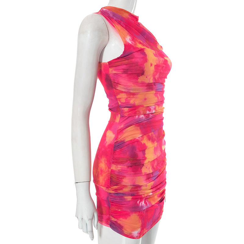 BamBam Women's Summer Round Sleeveless Tie Dye Mesh Dress - BamBam Clothing