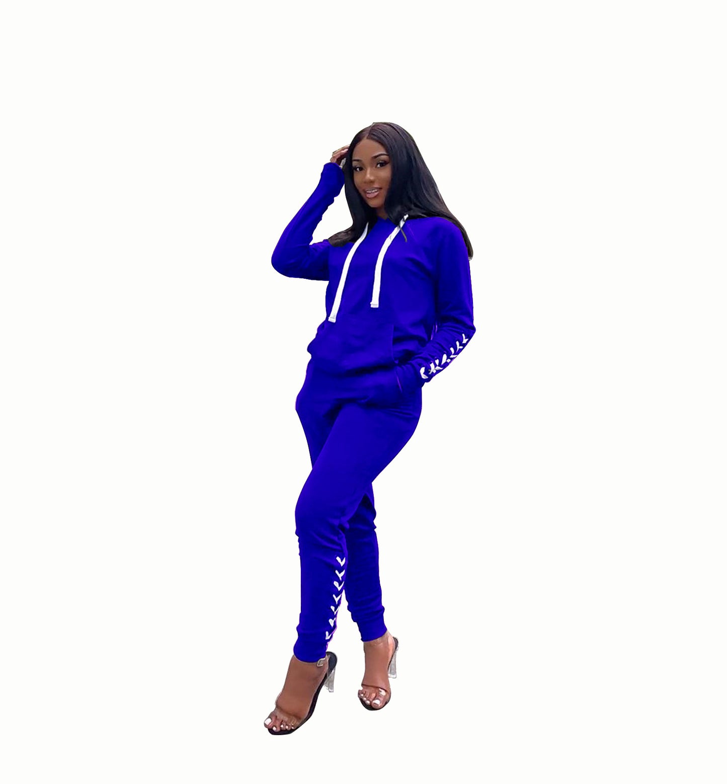 BamBam Women Lace-Up Hoodies and Pant Casual Sports Set - BamBam