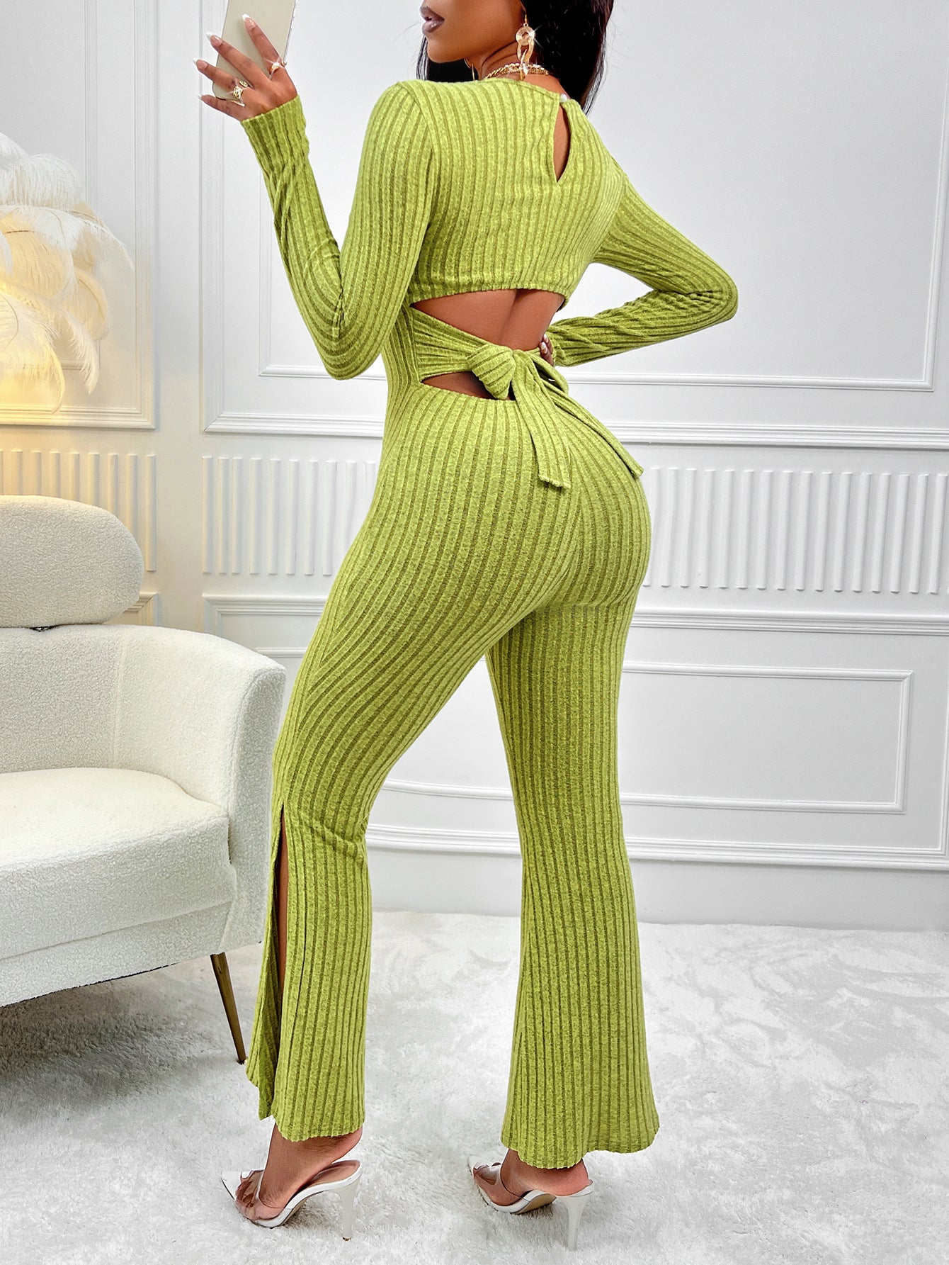 BamBam Women Fall/Winter Solid Round Neck Long Sleeve Jumpsuit - BamBam Clothing