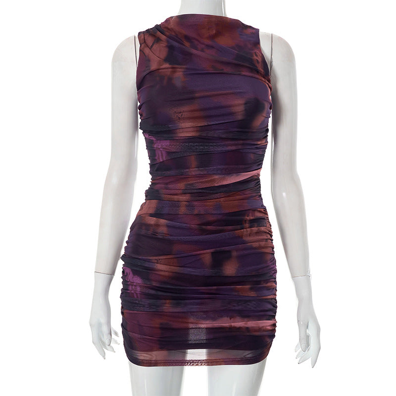 BamBam Women's Summer Round Sleeveless Tie Dye Mesh Dress - BamBam Clothing