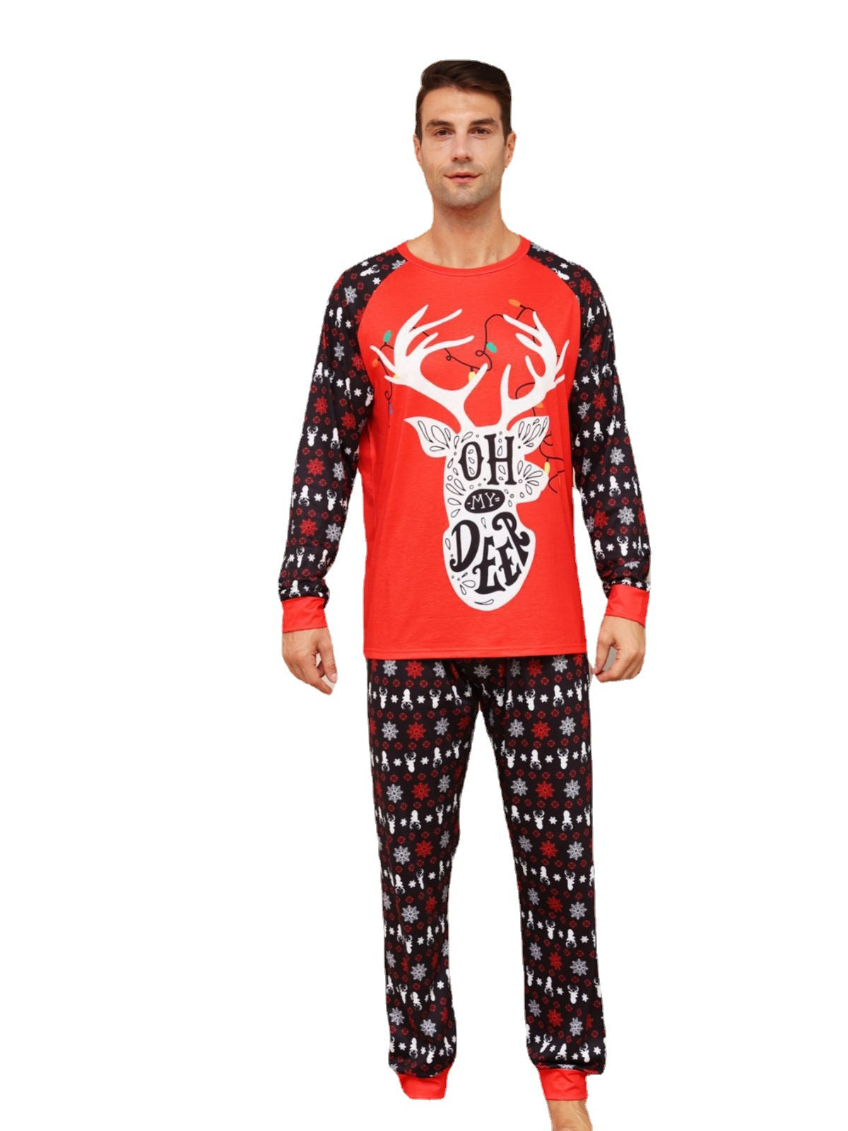 BamBam Letter Snowflake Deer Printed Christmas Parent-Child Pajamas Outfit Home Clothes - BamBam