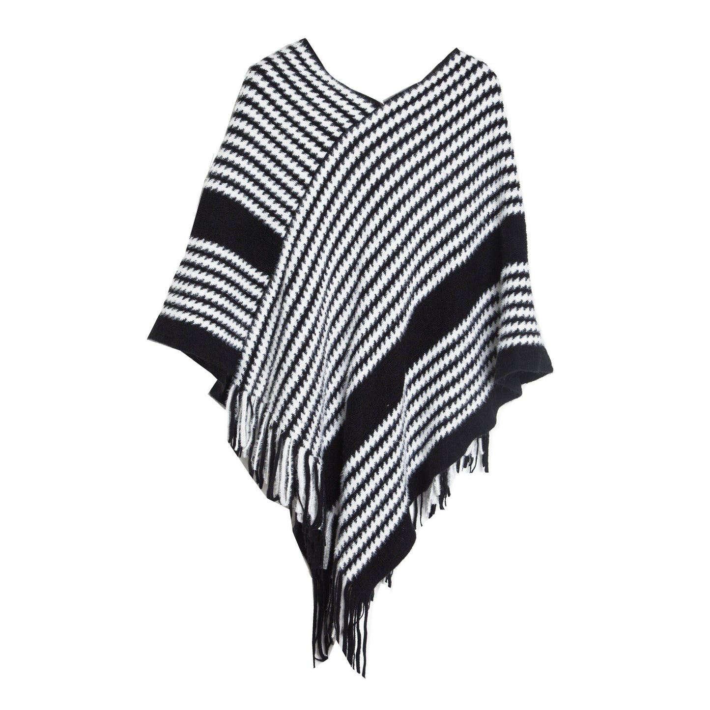 BamBam Women winter bat sleeve black striped knitting shawl sweater - BamBam
