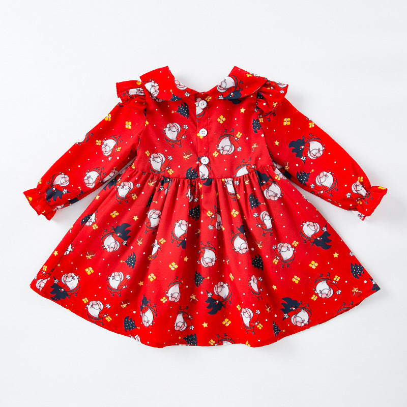 BamBam Children's Christmas Girls Dress Trendy Cute Bow Print Santa Baby Princess Dress - BamBam