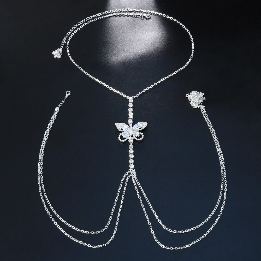 BamBam Accessories Simple Zirconia Butterfly Body Chain Rhinestone Halter Neck Necklace Belt Body Chain - BamBam