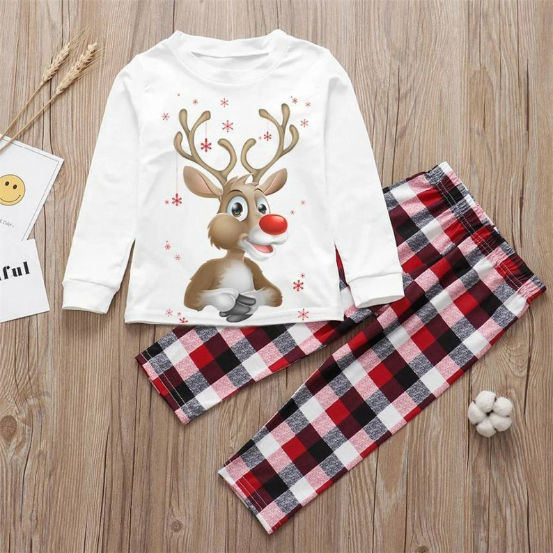 BamBam Parent-Child Clothing Deer Print Round Neck Plaid Christmas Parent-Child Family Suit Autumn Clothing - BamBam