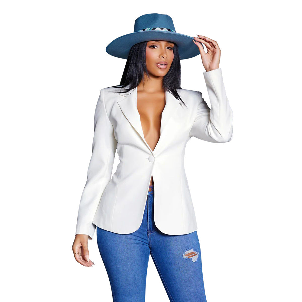 BamBam Fashion Women's Sexy V Neck Blazer Solid Color Long Sleeve Coat - BamBam Clothing