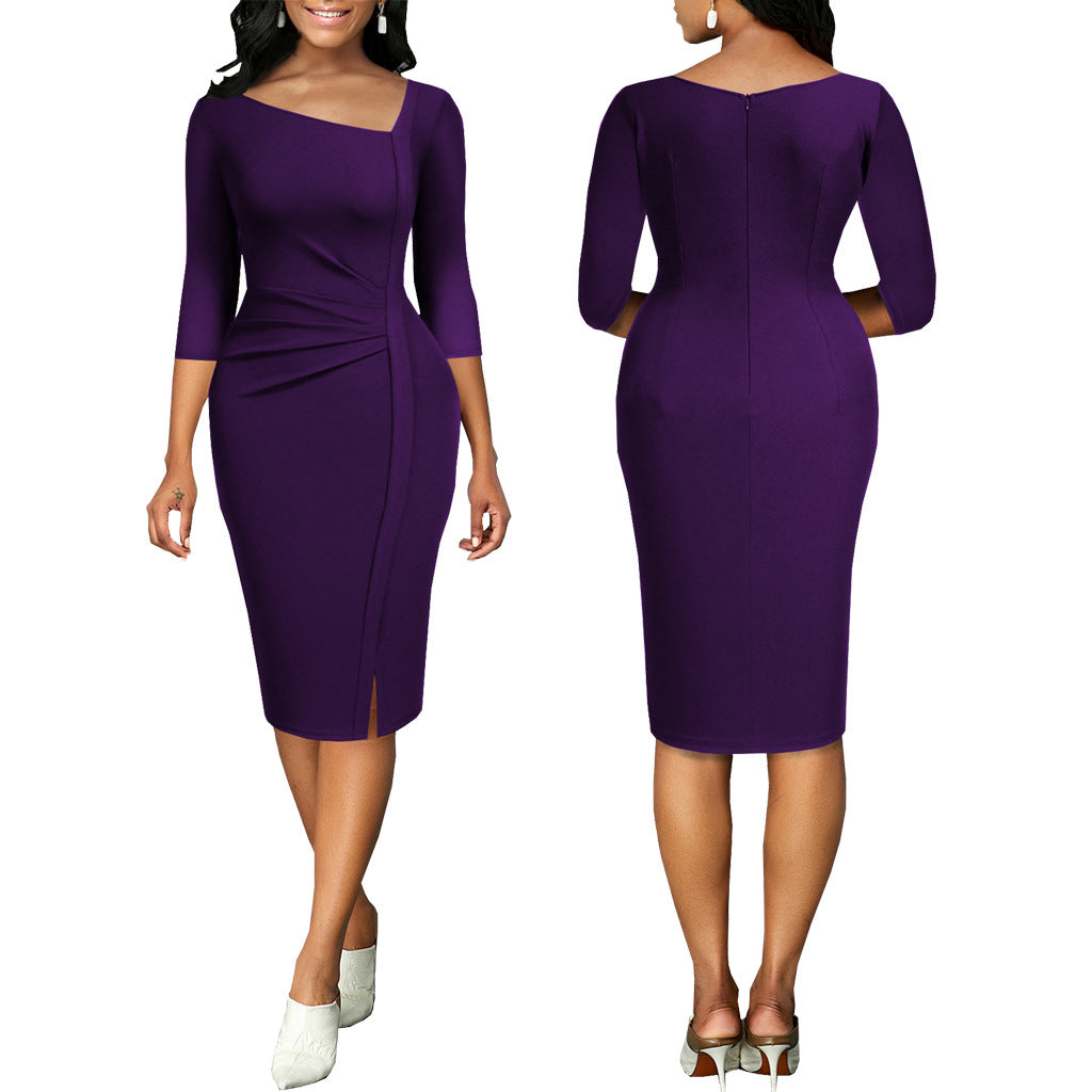 BamBam Sexy solid color l-neck women's dress - BamBam