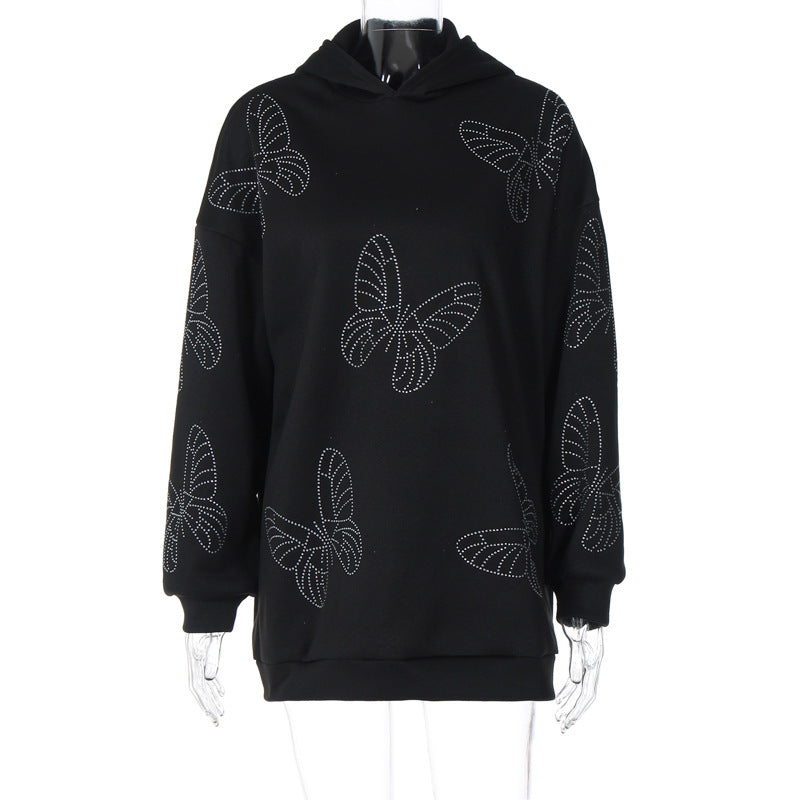 BamBam Women Autumn and Winter Butterfly Beaded Casual Loose Hoodies - BamBam