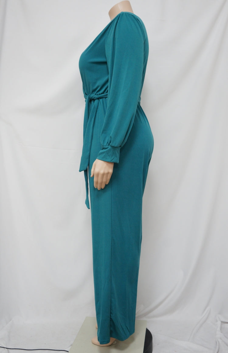 BamBam Autumn Plus Size Elegant Wrap Jumpsuit Green - BamBam Clothing