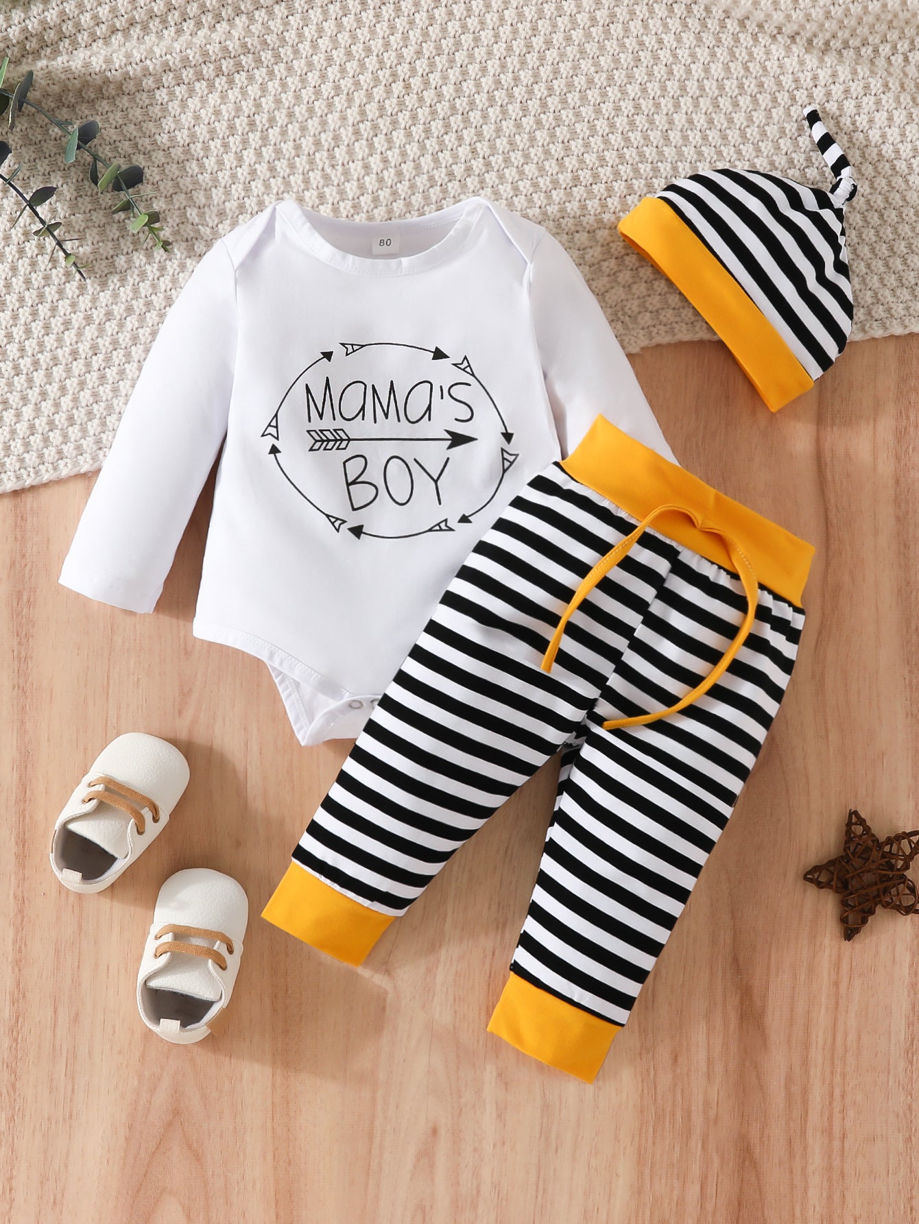 BamBam Baby Boy Long Sleeve Romper+Pants+Hat Three-Piece - BamBam