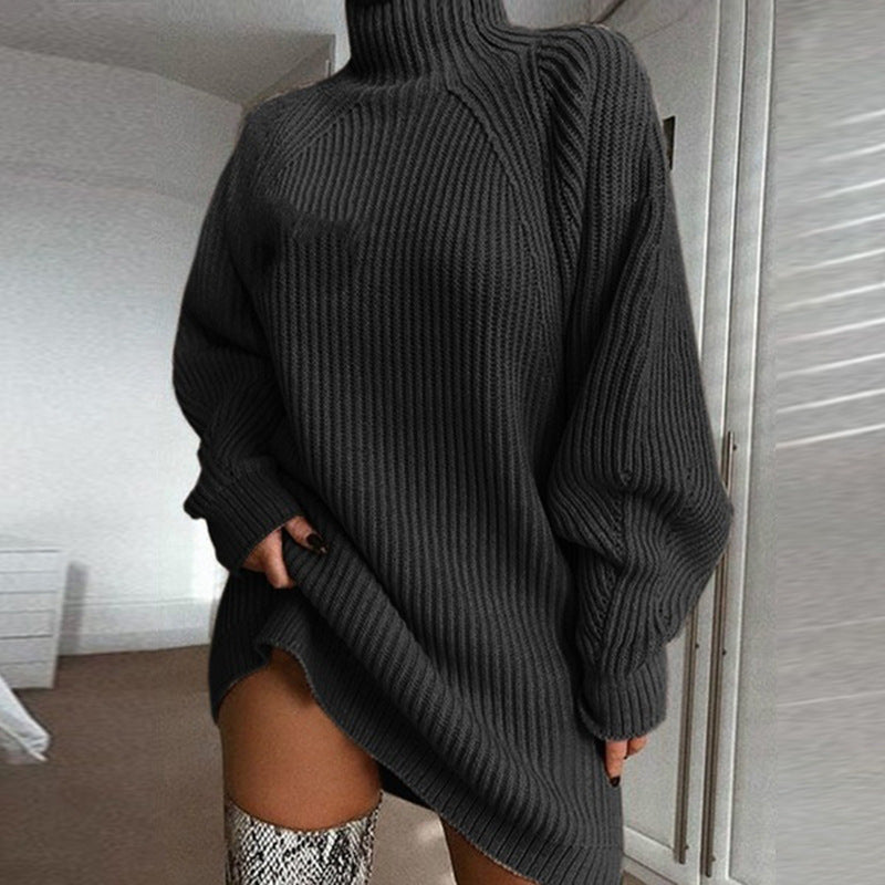 BamBam Women autumn and winter knitting raglan sleeve turtleneck sweater dress - BamBam