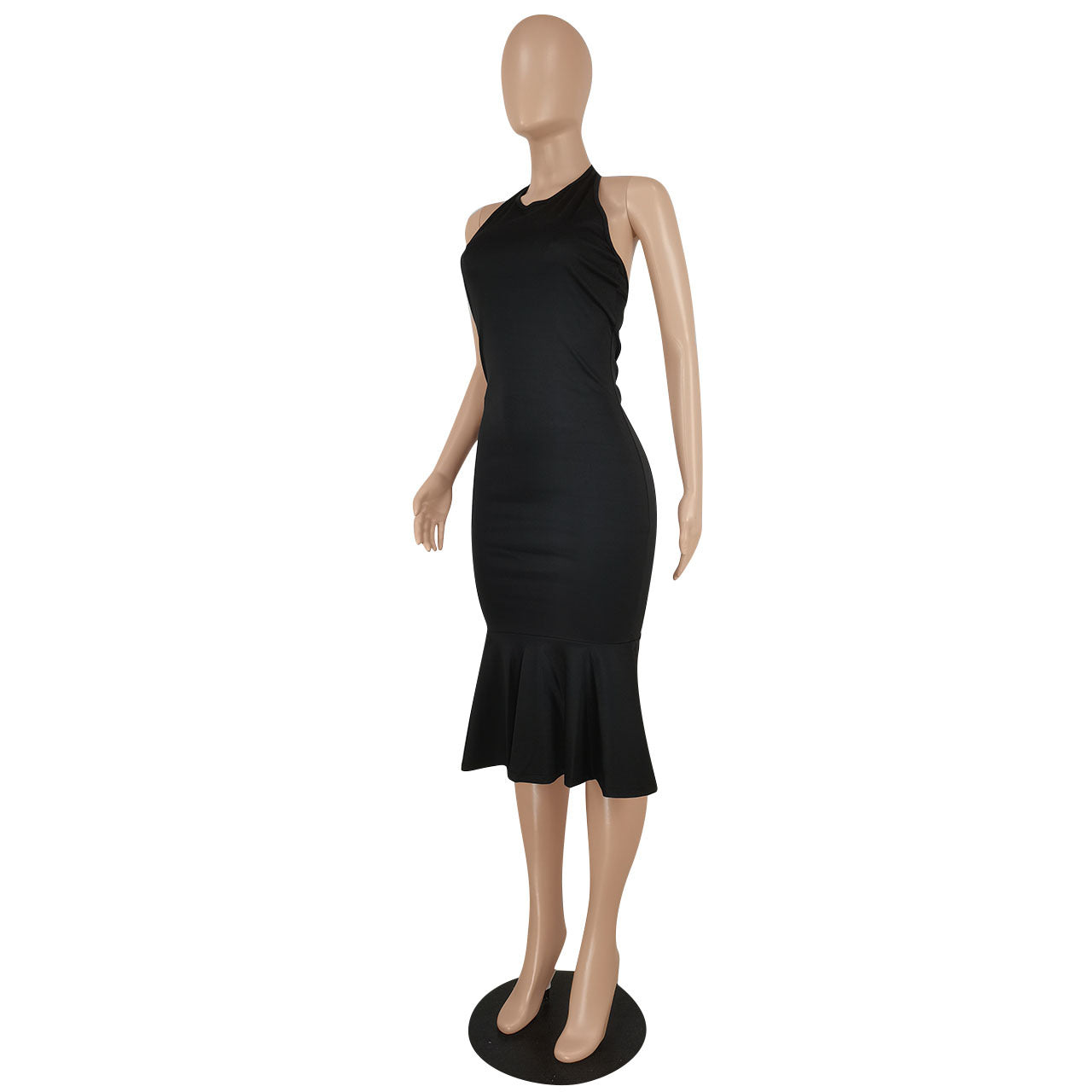 BamBam Ladies Fashion Sexy Slim Low Back Sleeveless Solid Color Dress - BamBam Clothing