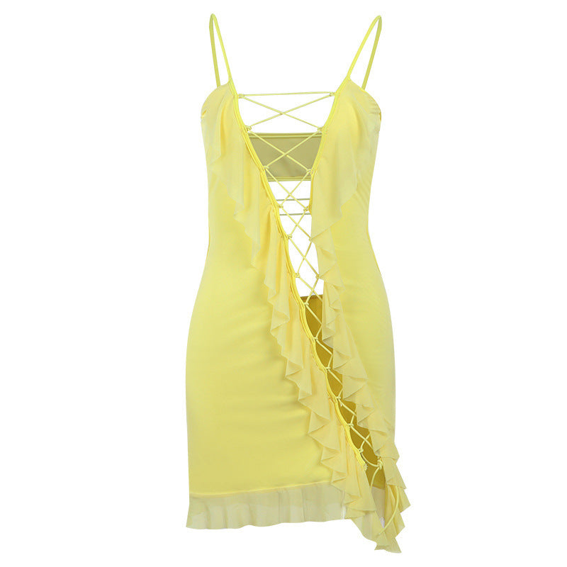 BamBam Summer Ruffle Lace-Up Sexy Fitted Dress - BamBam Clothing