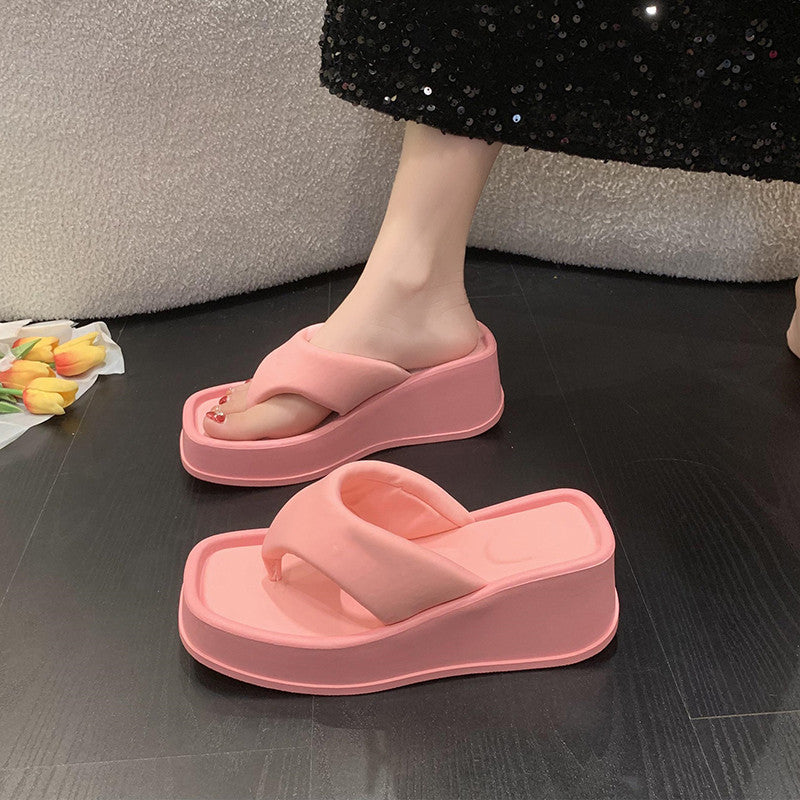 BamBam Summer Platform Square Toe Slippers Fashion Plus Size Women's Sandals Platform Flip Flops - BamBam