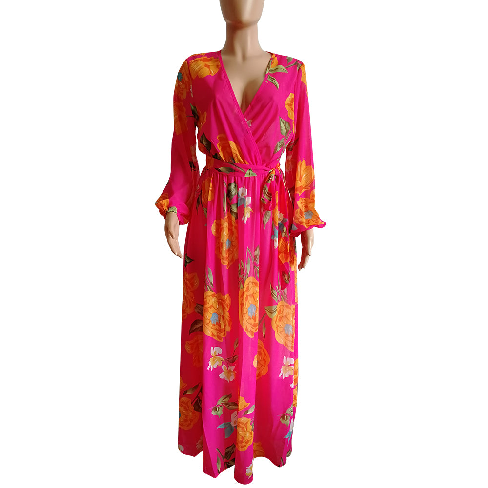 BamBam Long Sleeves Floral Chiffon Maxi Dress - BamBam