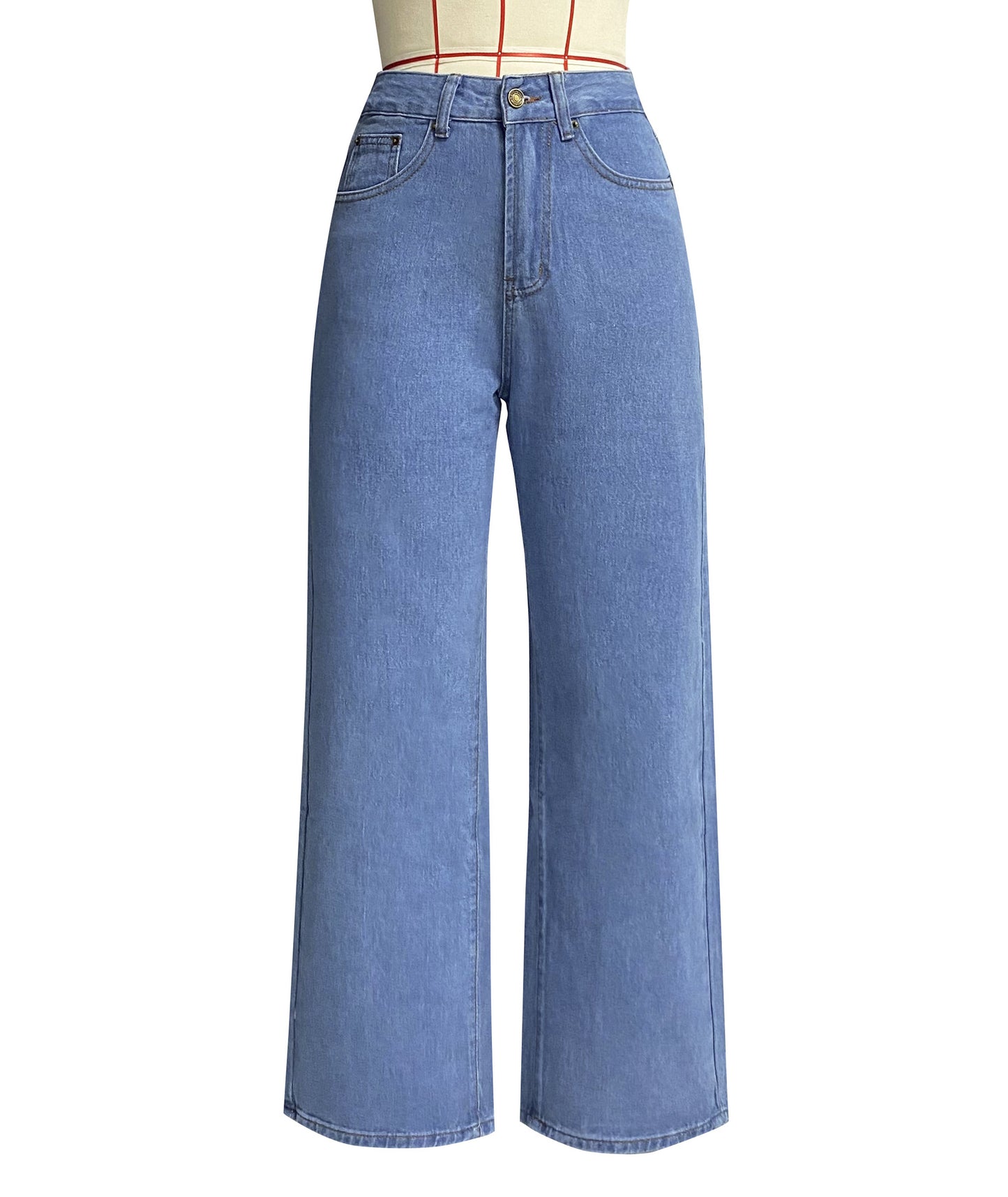 BamBam Washed Fashionable Long Denim Straight Leg Pants - BamBam