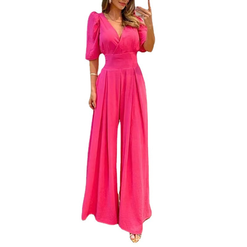 BamBam Fall Casual Women's Solid Color High Waist Ladies Wide Leg Jumpsuit - BamBam Clothing