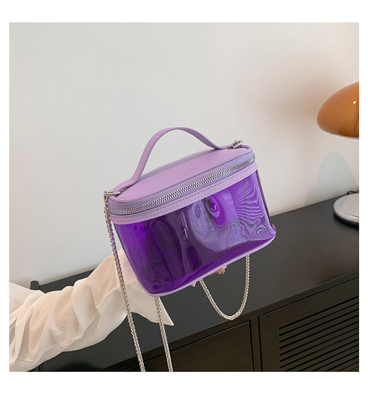 BamBam Women summer transparent jelly bag portable shoulder Messenger cosmetic bag wash bag - BamBam