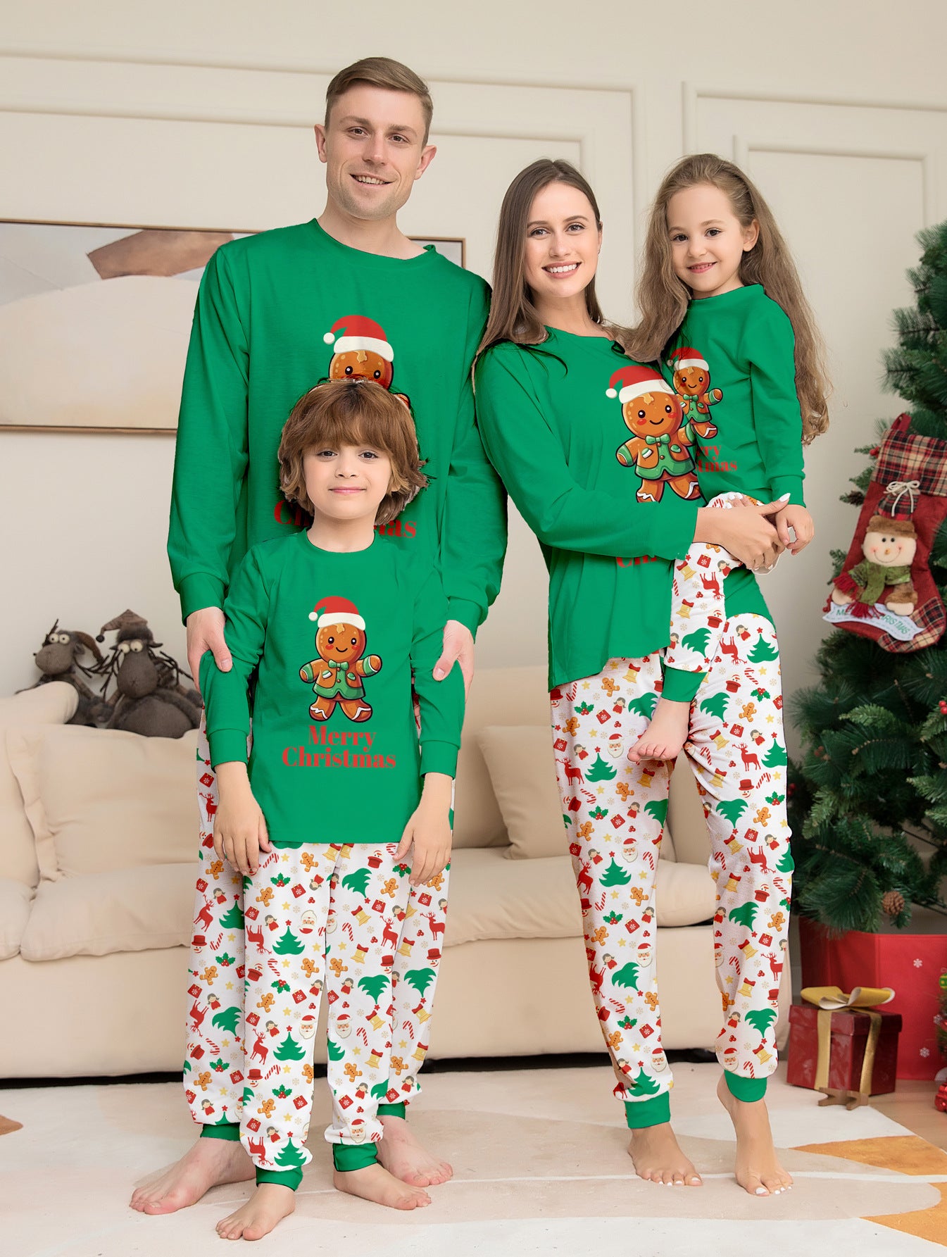 BamBam Christmas Cartoon Printed Parent-Child Family Pajamas Set - BamBam