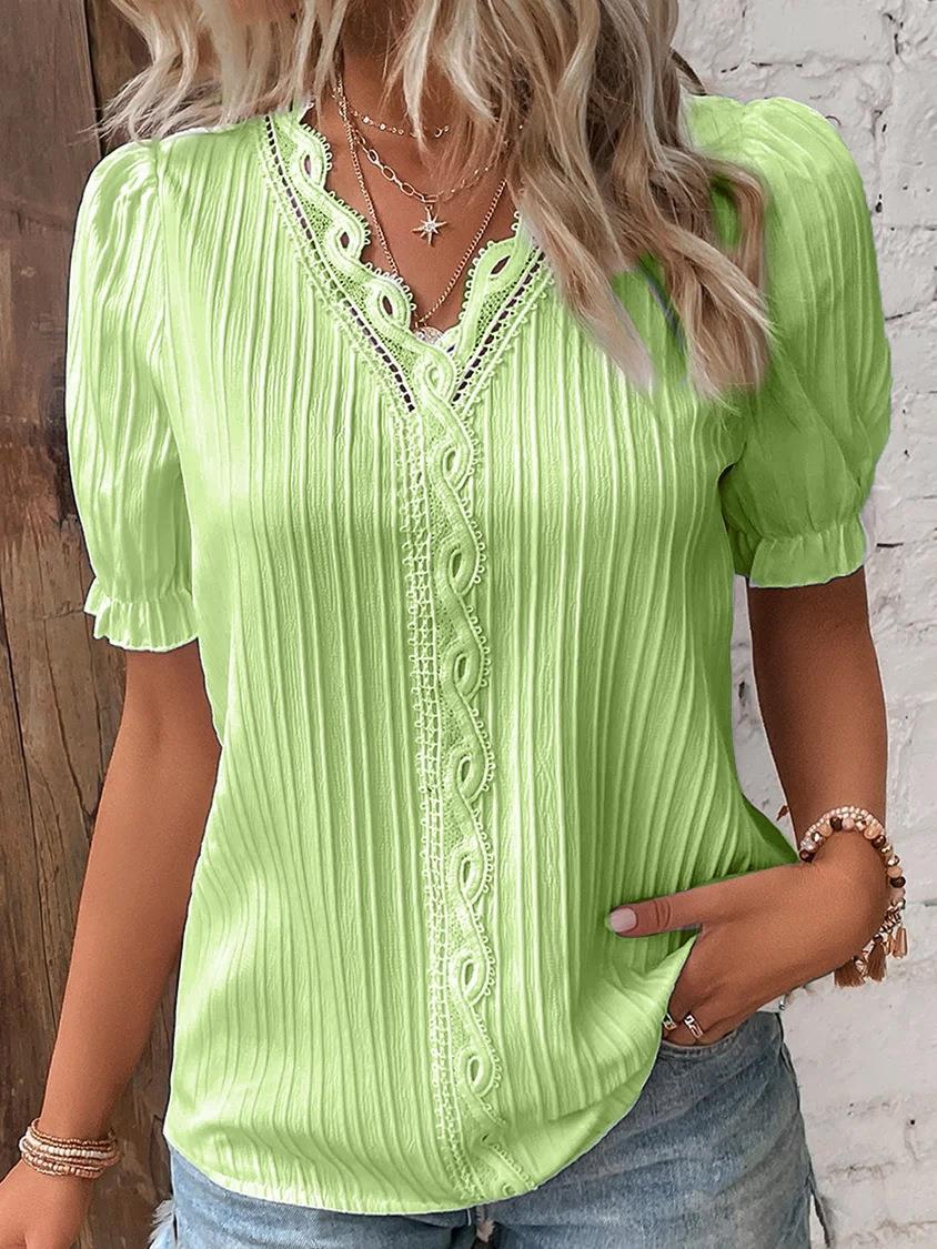 BamBam Summer Holidays Fashion Cutout Short Sleeve Blouse For Women - BamBam