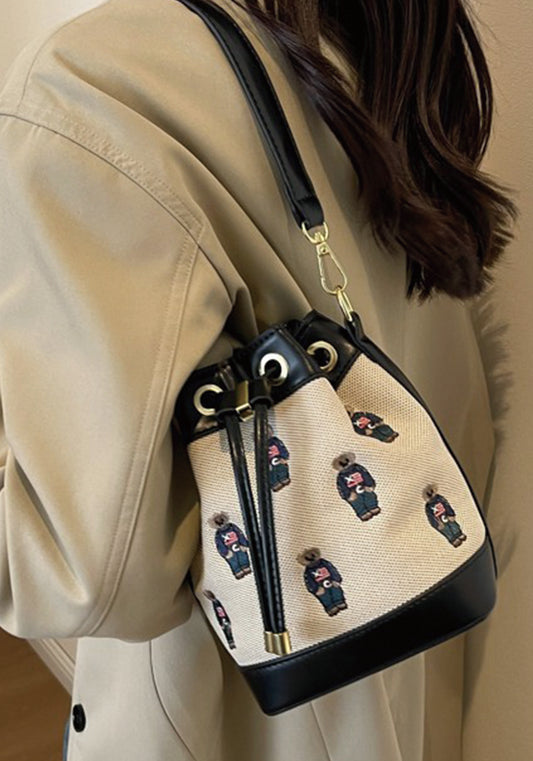 Summer Fashion Clutch Bag Women's Drawstring Trendy Shoulder Bag Retro Messenger Bucket Bag