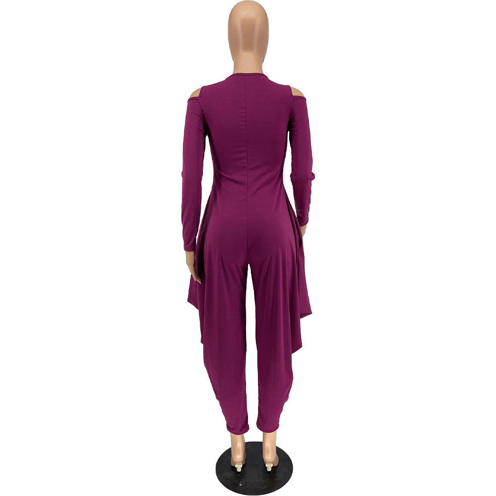 BamBam Women's Solid Color Cutout Long Sleeve Cocktail Fancy Ladies Fashionable Loose Jumpsuit - BamBam Clothing