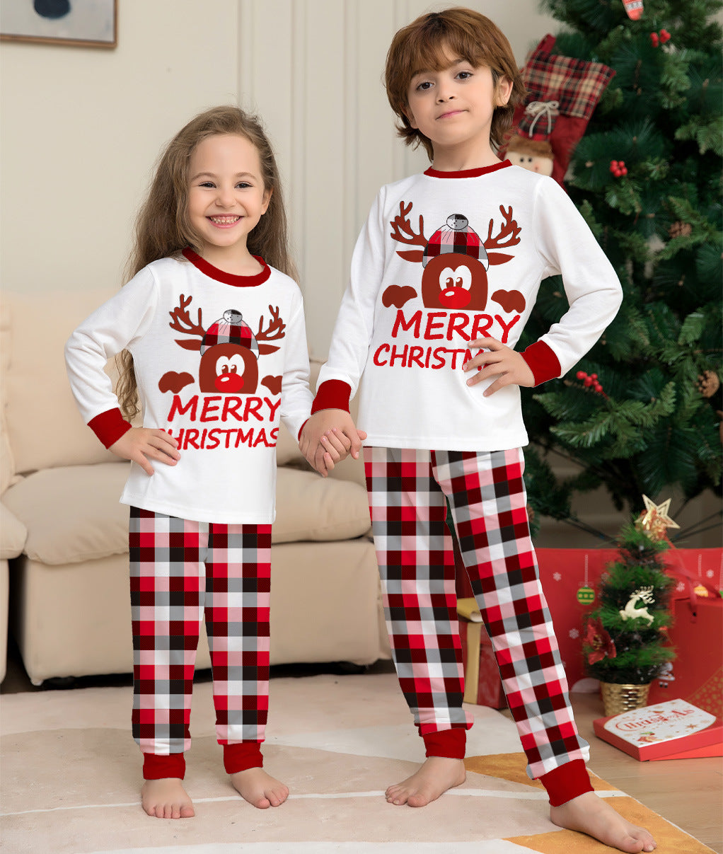 BamBam Deer Letter Printed Christmas Parent-Child Clothes Plaid Long Sleeve Home Clothes Two-Piece Pajamas Set - BamBam