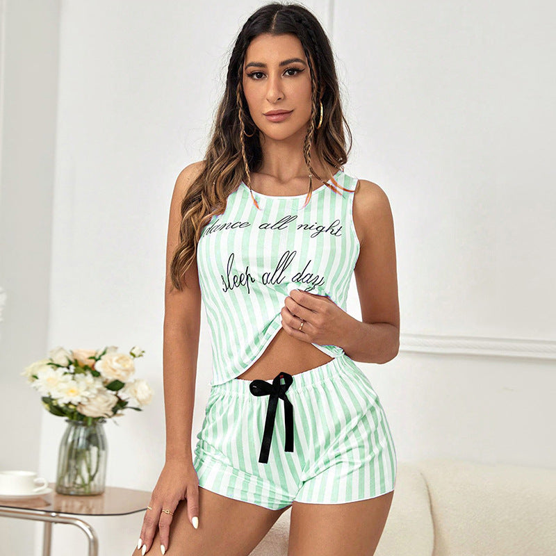 BamBam Summer Women printed vest and shorts home wear two-piece set - BamBam