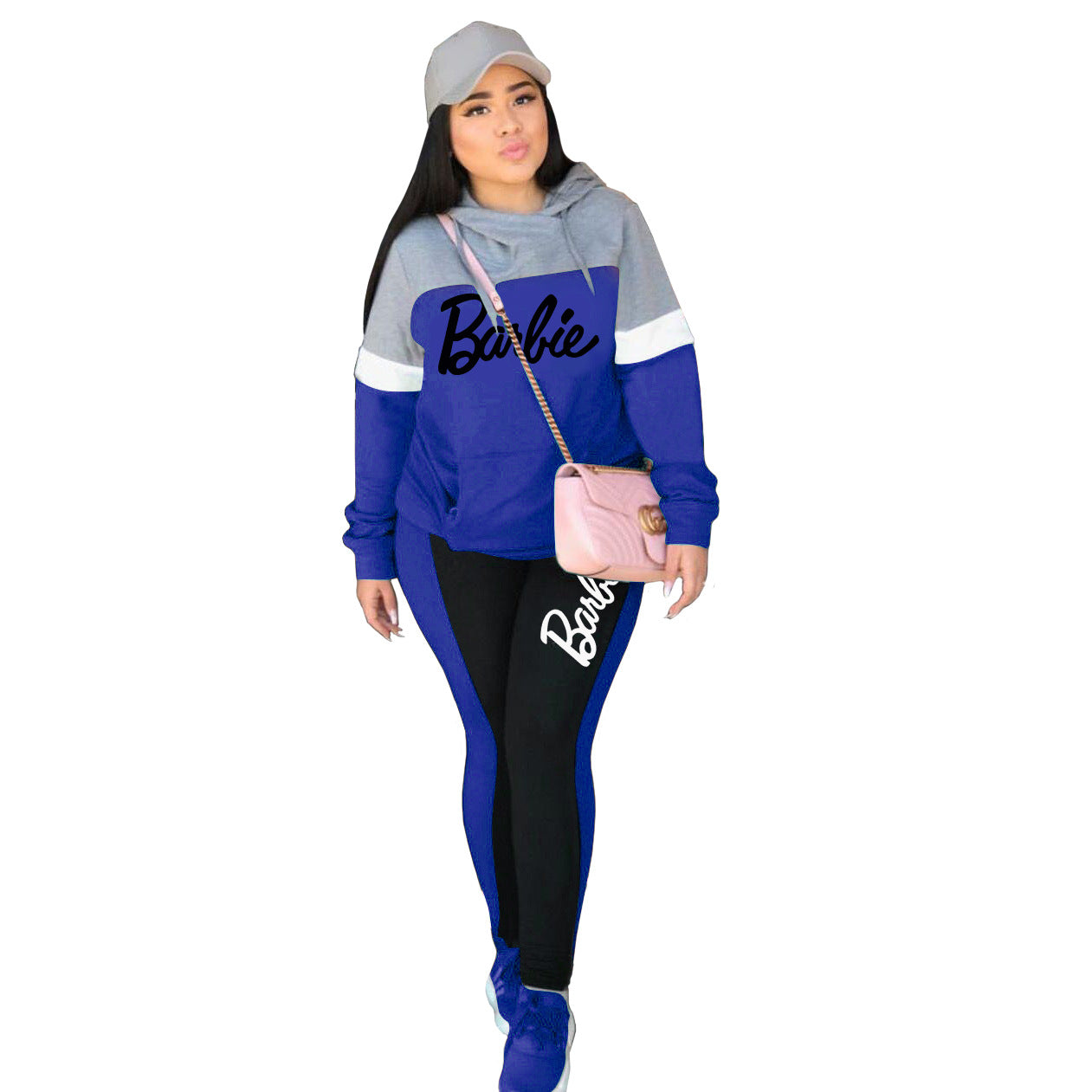 BamBam Letter Print Contrast Color Block Fall/Winter Fashion Casual Hooded Women's Two-Piece Tracksuit Set - BamBam