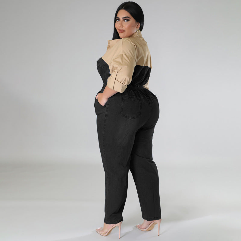 BamBam Plus Size Women's Denim Contrast Jumpsuit - BamBam Clothing