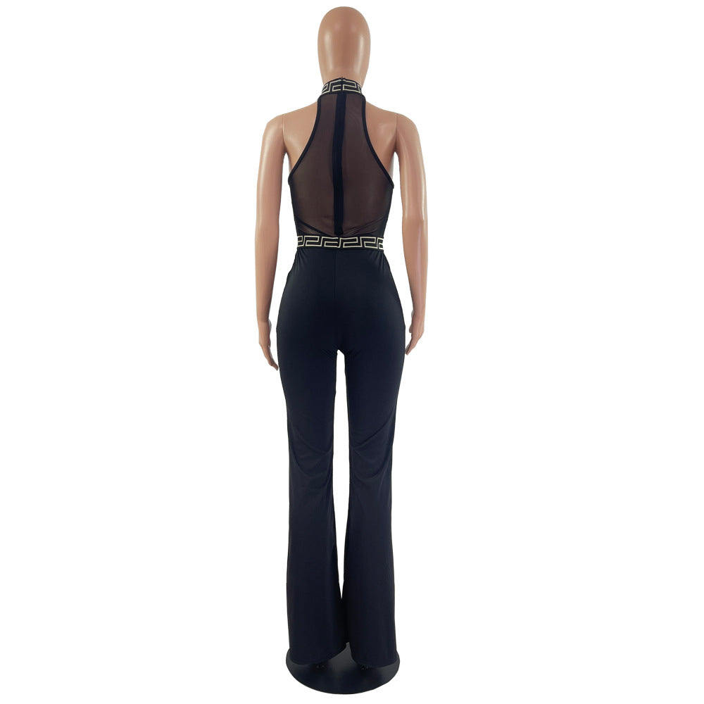 BamBam Women Sleeveless Mesh Sexy Bell Bottom Jumpsuit - BamBam Clothing