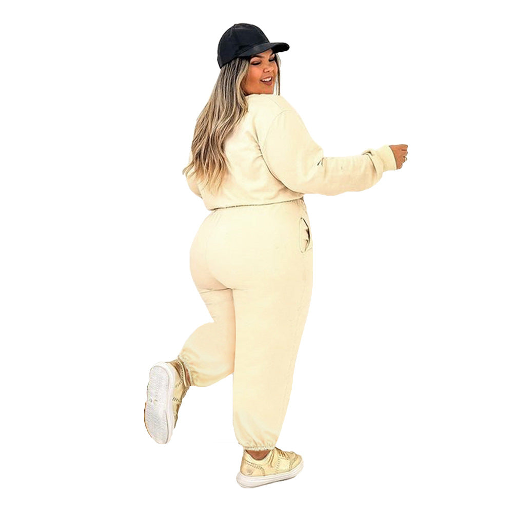 BamBam Plus Size Women Solid Hoodies and Pant Sport Casual Two-Piece Set - BamBam