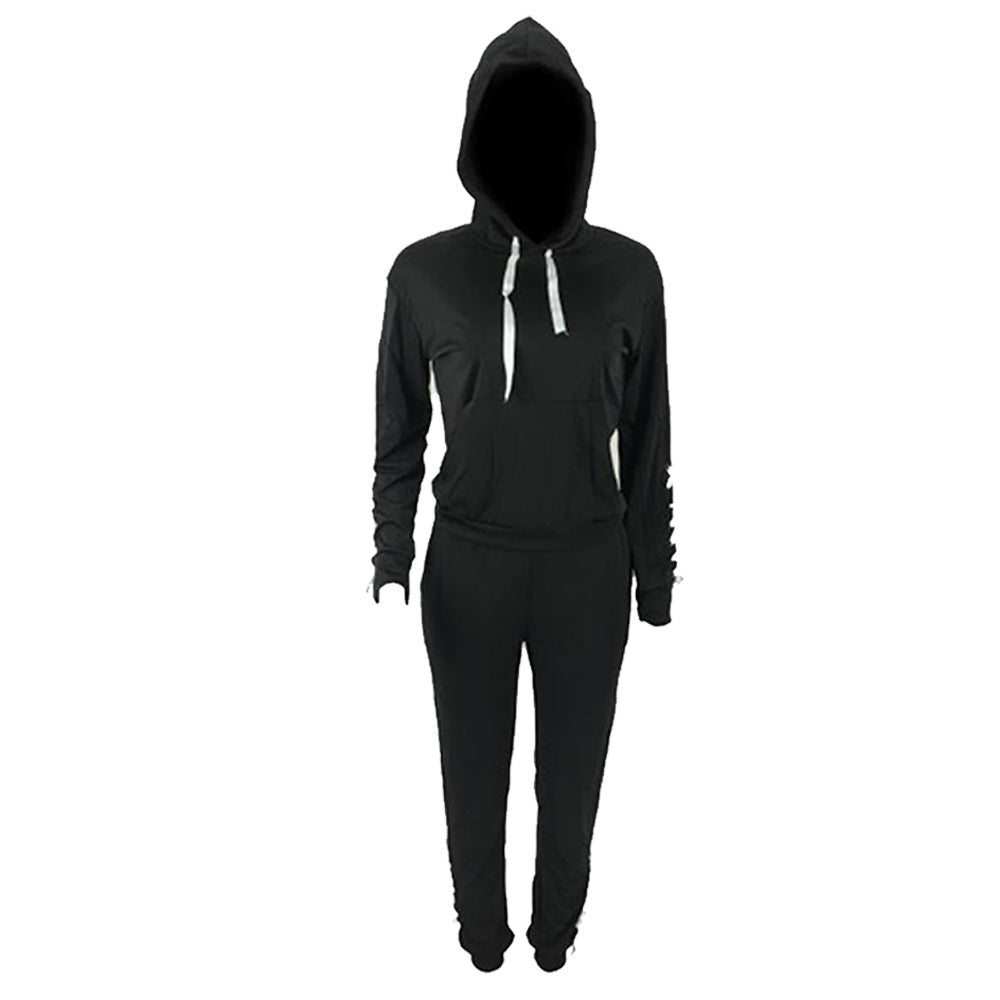 BamBam Women Lace-Up Hoodies and Pant Casual Sports Set - BamBam
